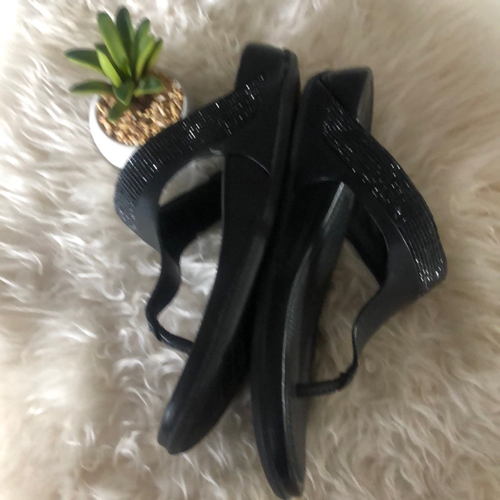 FITFLOP BANDA MICRO-CRYSTAL TOE-POST BLACK LEATHER Flip Flop SANDALS SZ 5 EUC - Picture 4 of 9
